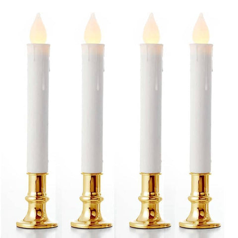 20 Pack Taper Stick White Battery Candle - Natural Flame Light Colour No Flicker - Gold Stand Base