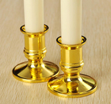 20 Pack Taper Stick White Battery Candle - Natural Flame Light Colour No Flicker - Gold Stand Base