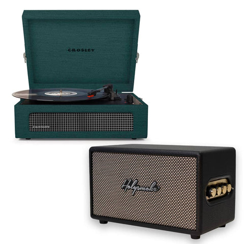 Crosley Voyager Bluetooth Portable Turntable - Dark Aegean + Bundled HolySmoke Bluetooth Retro Speaker - Black