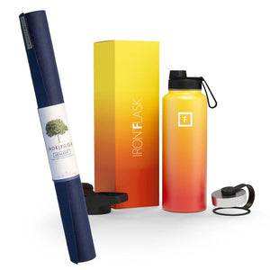 Jade Yoga Voyager Mat - Midnight & Iron Flask Wide Mouth Bottle with Spout Lid, Fire, 40oz/1200ml Bundle