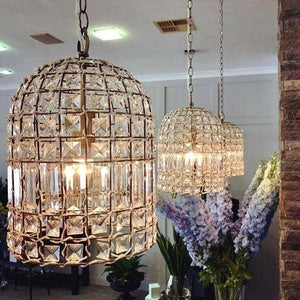 Whitney Dome Glass Crystal Chandelier - Brass