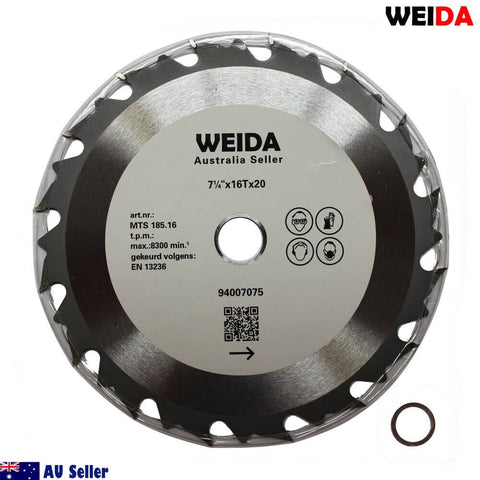 2x 185mm Wood Circular Saw Blade Cutting Disc 7-1/4” 16T Bore 20/16mm Timber Cut