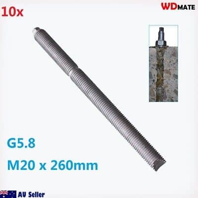 10x Chemical Anchor 260mm M20 STUD CHISEL POINT G5.8 Construction Build WDMATE