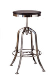 Industrial Wooden Height Adjustable Swivel Bar Stool - Nickel Black