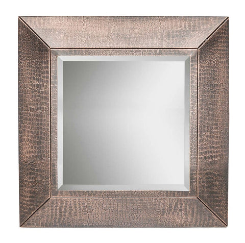 Square Wall Mirror with Croc Pattern Frame in Copper Finish