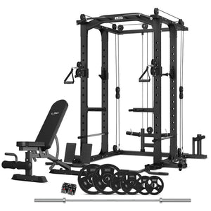 LSG GRK100 with FID Bench and 90kg Olympic Bars and Tri-Grip Weights