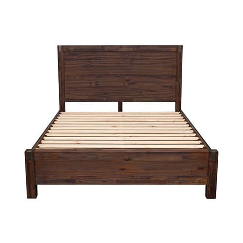 Bed Frame Queen Size in Solid Wood Veneered Acacia Bedroom Timber Slat in Chocolate