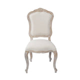 Dining Chair Linen Fabric Beige Oak Wood White Washed Finish