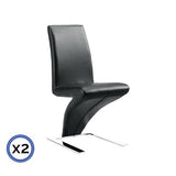 2x Z Shape Black Leatherette Dining Chairs with Stainless Base