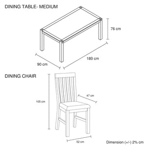 7 Pieces Dining Suite 180cm Medium Size Dining Table & 6X Chairs with Solid Acacia Wooden Base in Oak Colour