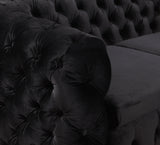 2 Seater Sofa Classic Button Tufted Lounge in Black Velvet Fabric with Metal Legs