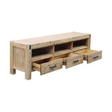 TV Cabinet with 3 Storage Drawers with Shelf Solid Acacia Wooden Frame Entertainment Unit in Oak Colour