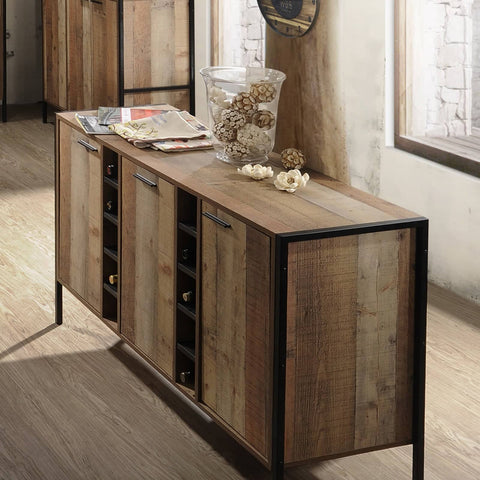 Wine Cabinet with 2 Strorage and open Selves Bar Cabinet Cupboard in Oak Colour