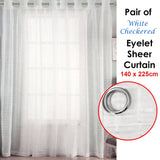 Pair of White Checkered Eyelet Sheer Curtains 140 x 225cm