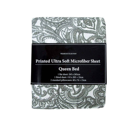 Printed Microfiber Sheet Set Single Grey Paisley