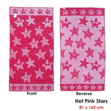 Jacquard Velour Reversible Beach Towel Hot Pink Stars