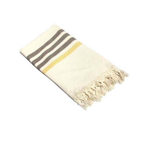 Fringe Turkish Towel Wide Stripes Chocolate Yellow