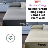 400TC Cotton Percale King Single Combo Set 50cm Wall Taupe