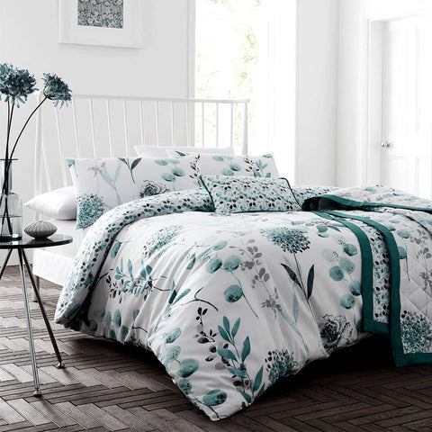 Ink Floral Teal Quilt Cover Set Super King