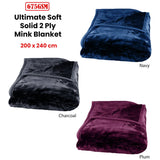 675gsm 2 Ply Solid Faux Mink Blanket Queen 200x240 cm Charcoal