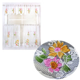 3 Pce Cafe Blooms Lace Kitchen Curtain Set