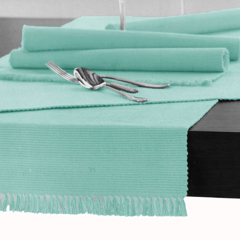 Hoydu Cotton Ribbed Table Runner 45cm x 200cm - LIGHT TURQUOISE