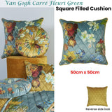 Bedding House Van Gogh Carr� Fleuri Green Square Filled Cushion 50cm x 50cm