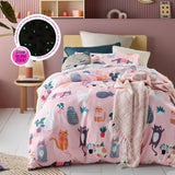 Happy Kids Miaow Glow in the Dark Quilt Cover Set Double