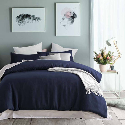 Accessorize Navy Waffle Polyester Quilt Cover Set Double