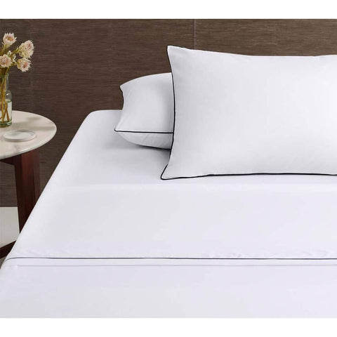 Accessorize White/Black Piped Hotel Deluxe Cotton Sheet Set Super King