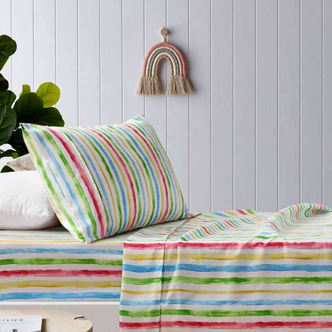 Happy Kids Multi Stripes Printed Microfibre Sheet Set Double