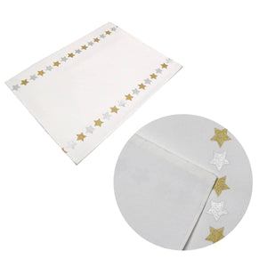 Silver Gold Stars Cotton Metallic Print Table Runner 33 x 180 cm