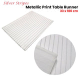 Silver Stripes Cotton Metallic Print Table Runner 33 x 180 cm