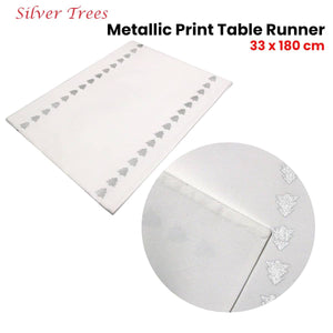 Silver Trees Cotton Metallic Print Table Runner 33 x 180 cm