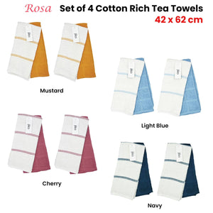 Set of 4 Rosa Cotton Rich Terry Tea Towels 42 x 62cm Navy