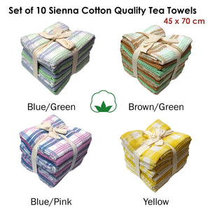 Set of 10 Sienna Cotton Tea Towels 45 x 70 cm Blue Green