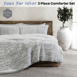 Ardor Faux Fur Silver 3 Piece Comforter Set Queen/King