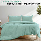 Ardor Eddison Bluestone Light Quilted Embossed Quilt Cover Set Queen