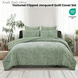 Ardor Kiah Pale Olive Textured Clipped Jacquard Quilt Cover Set Queen