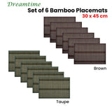 Set of 6 Dreamtime Bamboo Table Placemats 30 x 45cm Taupe