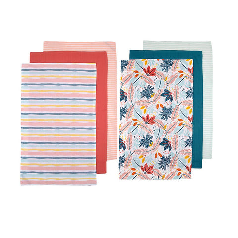 Ladelle Set of 6 Zest Bright Cotton Kitchen Tea Towels 50 x 70 cm Mix