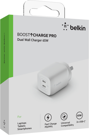 Belkin Dual USB-C GaN Wall Charger with PPS 65W WCH013AUWH