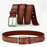 New Cowhide Leather Men Belt Pin Buckle Luxury Male Belts