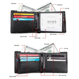 Men's Genuine Leather Bilfold Wallet RFID Blocking Card Holder Zipper Coin Purse