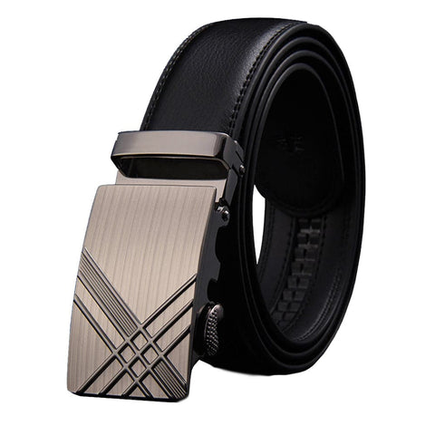 Adjustable Slide Luxury Leather Belt For Men's Automatic Buckle Ratchet Business Dress Belts