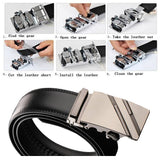 Adjustable Slide Luxury Leather Belt For Men's Automatic Buckle Ratchet Business Dress Belts