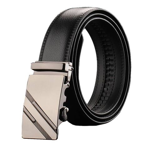 Adjustable Slide Luxury Leather Belt For Men's Automatic Buckle Ratchet Business Dress Belts