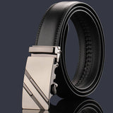 Adjustable Slide Luxury Leather Belt For Men's Automatic Buckle Ratchet Business Dress Belts