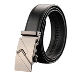 Adjustable Slide Luxury Leather Belt For Men's Automatic Buckle Ratchet Business Dress Belts