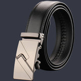 Adjustable Slide Luxury Leather Belt For Men's Automatic Buckle Ratchet Business Dress Belts